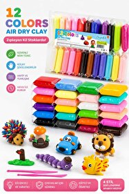Ozankil Air Dry Clay 12 Renk Zıplayan Hamur Seti Havayla Kuruyan