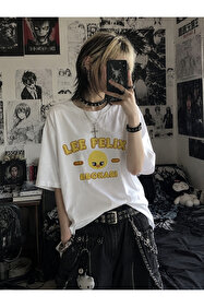dompulerimoda Lee Felix Stray Kids Baskılı Oversize Unisex Beyaz T
