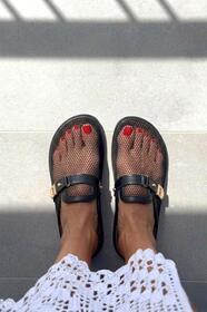 Fox Shoes Y250505115 Siyah File Detaylı Kadın Terlik - Fiyatı