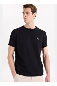 Fabrika Bisiklet Yaka Jakarlı Siyah Erkek T-Shirt F5SM-TST 2069