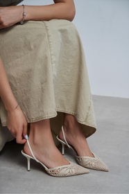 Nyee Moses(中古品) NİŞANTAŞI SHOES Norely Bej Triko File İşlemeli Arka Açık Kadın
