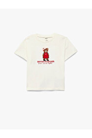 Koton Nakışlı Bisiklet Yaka Pamuklu Ekru Kız Bebek T-Shirt