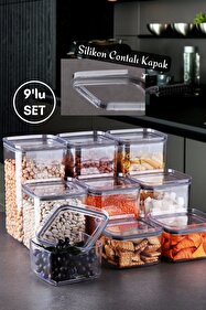 Nandy Home 9 Parça Sızdırmaz Kapak, Silikon Contalı Kare 0,5 Lt, 1