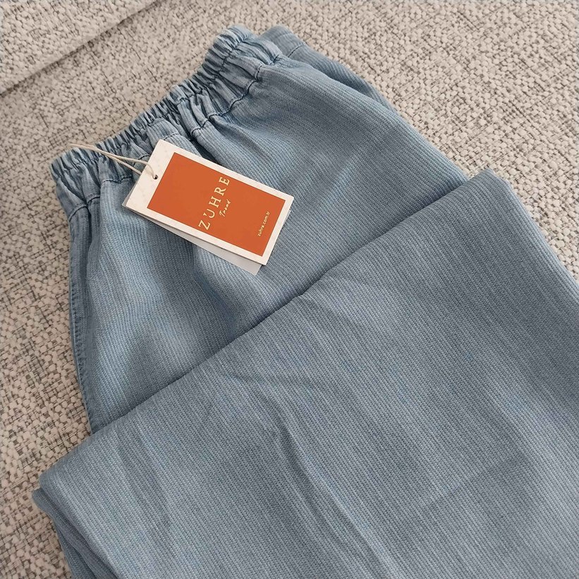 Denim Geniş Paça Mavi Pantolon 0013 - Zühre