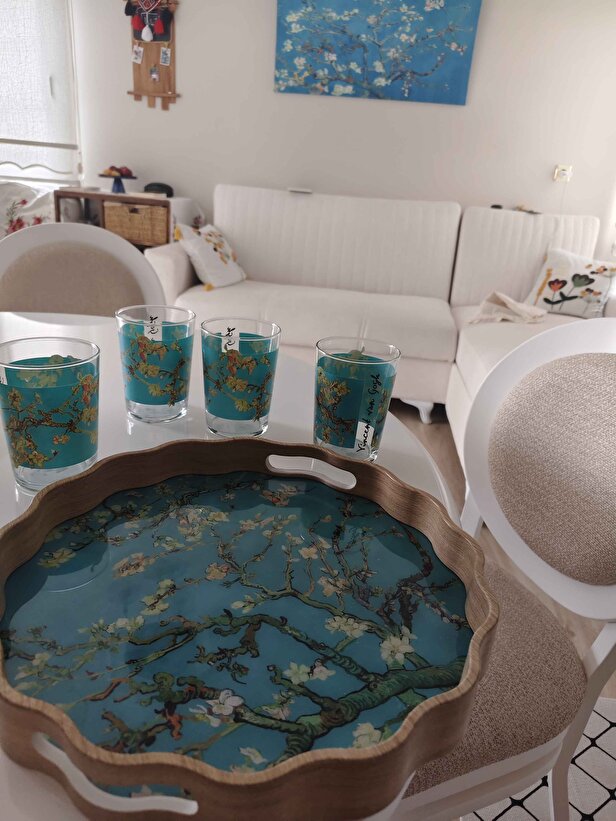 【美品】maison de Dolce. blossom cami Van Gogh Almond Blossom Dekoratif Tepsi Turkuaz (34x4 cm)