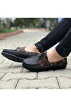 Erkek Siyah Kahverengi Bağcıklı Hakiki Deri Günlük Ortopedik Loafer Ayakkabı