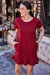 Kleid - Bordeaux - Gerüschter Saum