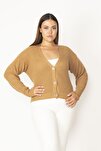 Plus Size Cardigan - Brown - Fitted