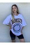 Kadın Beyaz Oversize Berkeley Baskılı T-shirt