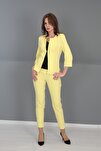 Oval Yaka Kısa Ceket & Boru Paça Pantolon Takım-sarı