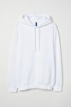 Unisex Beyaz Kapüşonlu Kangru Cep Oversize Sweatshirt 200114520