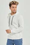 Unisex Beyaz Kapüşonlu Kangru Cep Sweatshirt