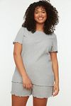 Große Größen in Pyjama-Set - Grau - Unifarben