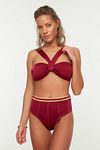 Bikini-Hose - Bordeaux - Gestreift