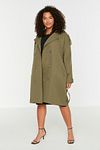 Plus Size Trench Coat - Khaki - Double-breasted