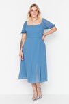 Plus Size Dress - Blue - A-line