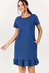 Kleid - Dunkelblau - Gerüschter Saum