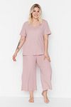 Große Größen in Pyjama-Set - Rosa - Unifarben