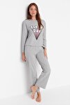 Pajama Set - Gray - With Slogan