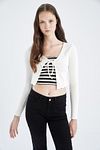 Strickjacke - Beige - Figurbetont