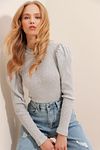 Blouse - Gray - Fitted