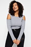 Plus Size Blouse - Gray - Fitted