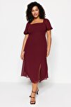 Plus Size Dress - Burgundy - A-line