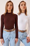 Bluse - Braun - Figurbetont