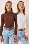Bluse - Braun - Figurbetont