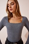 Bluse - Grau - Figurbetont