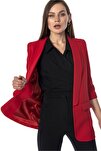 Kolu Büzgülü Kırmızı Blazer Kadın Ceket
