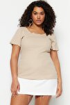Plus Size Blouse - Beige - Fitted