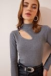 Bluse - Grau - Figurbetont