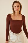 Bluse - Braun - Figurbetont