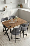 Mutfak Masası 4 Sandalyeli Set 110x70 cm Modern Bahçe Cafe Masa Takımı 4 Kişilik Tedy 9880 Gri