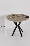 Mutfak Masası 90 cm Yuvarlak Masa Modern Metal Ayaklı Cafe Balkon Ofis Yemek Masası 9826 Traverten
