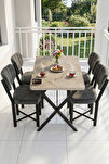 Mutfak Masası 4 Sandalyeli Set 110x70 cm Modern Masa Takımı Cafe Balkon Ofis Masa Elma 9887 Anstrast