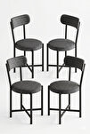 Sandalye 4 Adet Keten Kumaş Metal Ayak Modern Mutfak Sandalyesi Cafe Balkon Ofis Teddy 9809 Antrasit