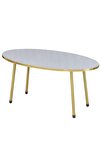 Gold Metal Oval Orta Sehpa Beyaz