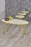Gold Metal Düz Ayak 4'lü Sehpa Krem