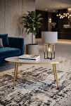 Gold Metal Oval Orta Sehpa Beyaz