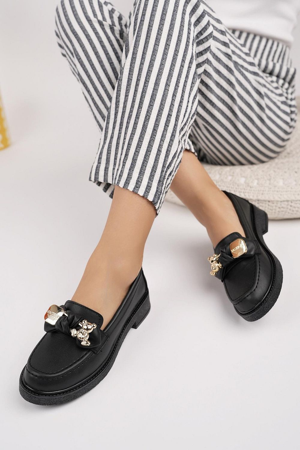 Muggo S e garantierte Damen Loafer dicke Sohle Schleife