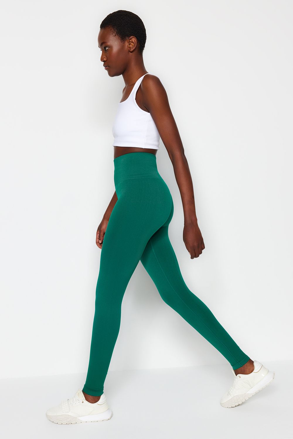 Women's Ribbed Knitted Gathering Tights Emerald Green