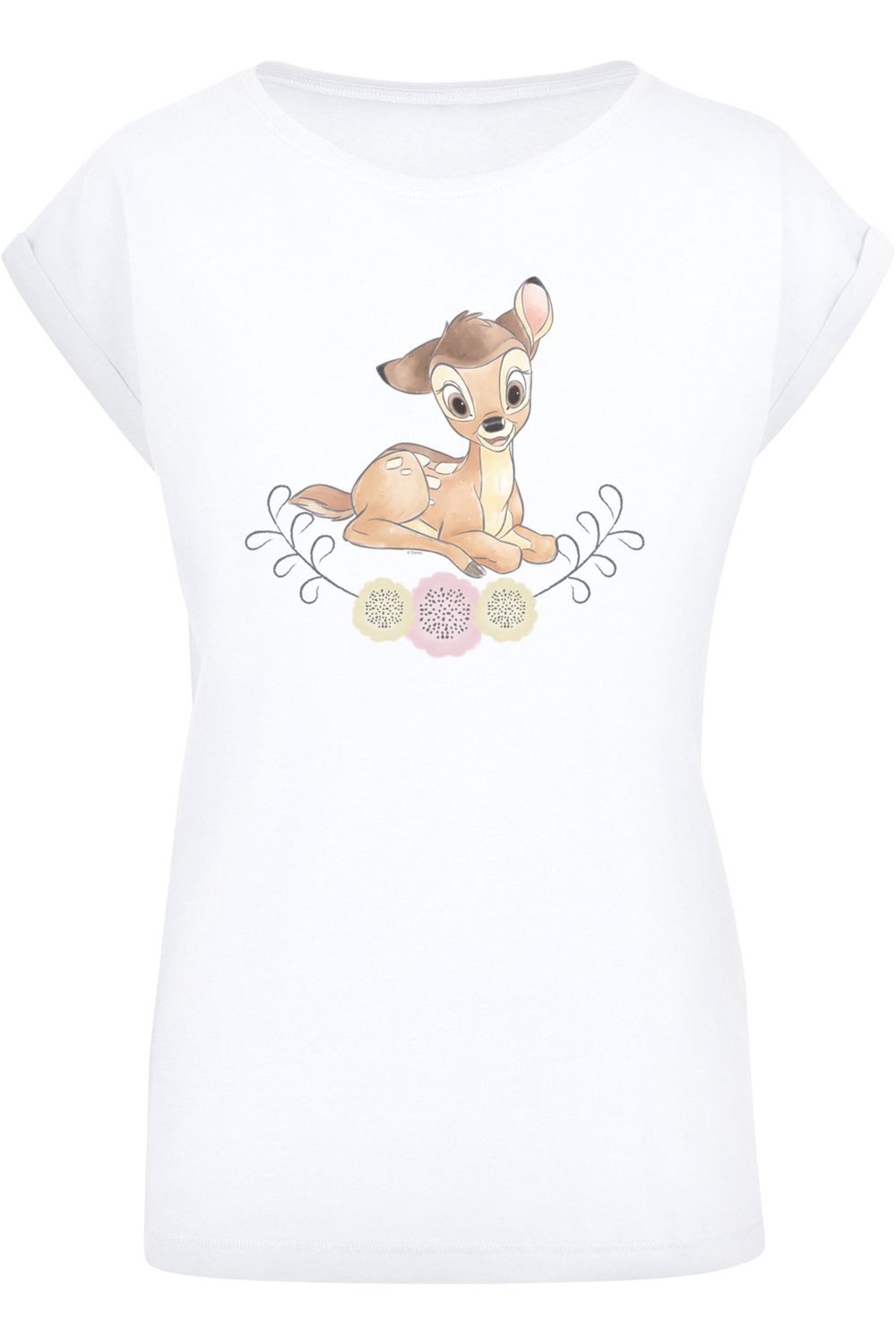 Disney mit mit verlängerter Trendyol Schulter Aquarell-WHT Damen-T-Shirt - Bambi F4NT4STIC Damen