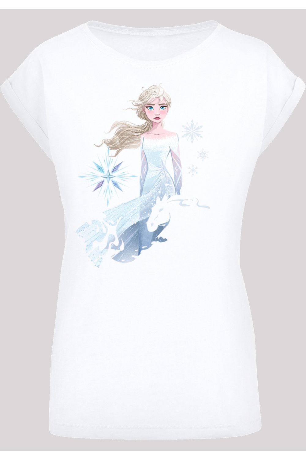 2 Frozen F4NT4STIC Disney Silhouette - verlängerter Trendyol Nokk Elsa mit Damen-T-Shirt Schulter mit Damen