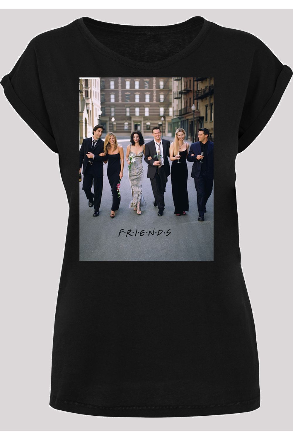 F4NT4STIC Damen und Blumen Damen-T-Shirt mit - verlängerter Schulter mit Friends Champagner Trendyol
