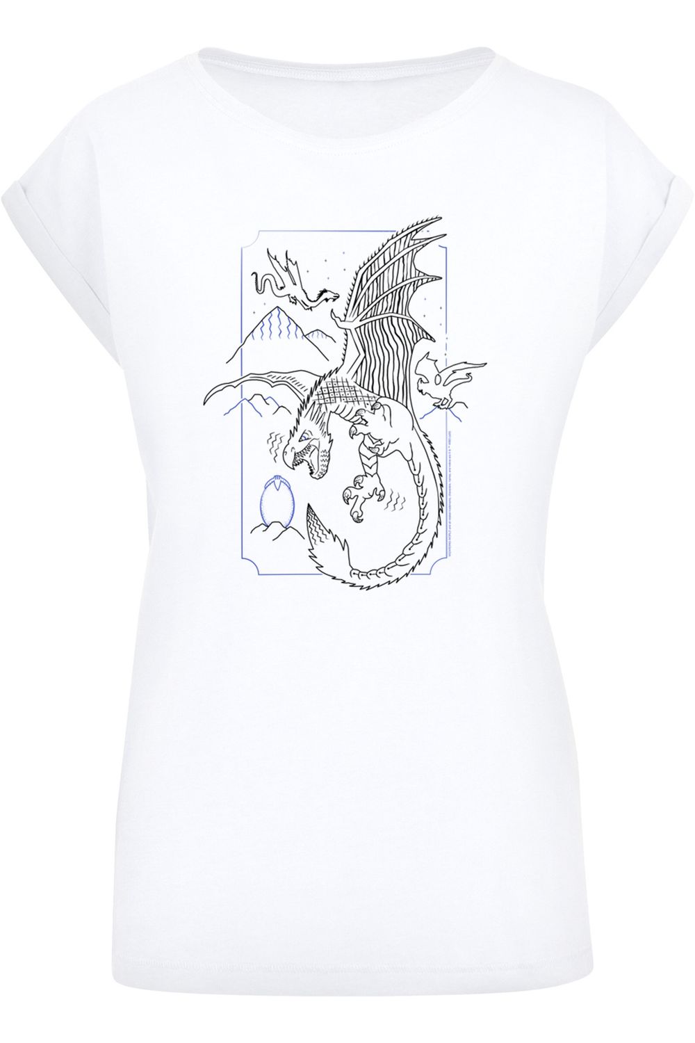 F4NT4STIC Damen Harry Potter mit Trendyol Art-WHT verlängerter Schulter Line Dragon - Damen-T-Shirt mit