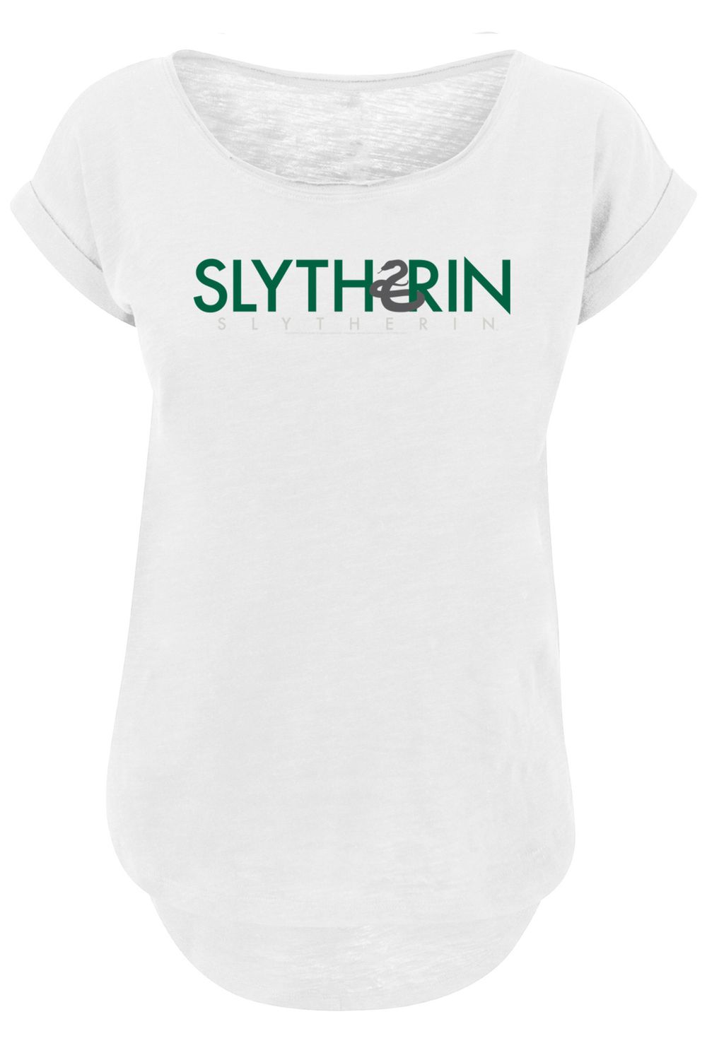 mit für Damen Damen F4NT4STIC Slytherin-Text Slub-T-Shirt - langem für Trendyol Potter Harry