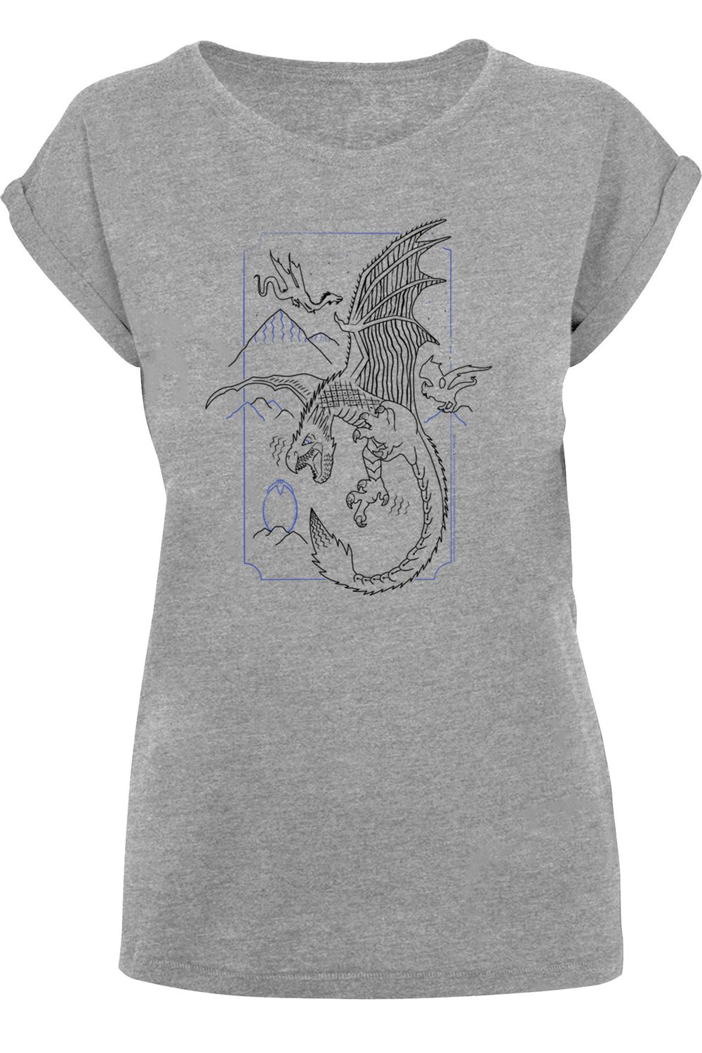 Harry Dragon Damen F4NT4STIC Trendyol verlängerter - Potter Damen-T-Shirt Line Schulter mit mit Art-WHT