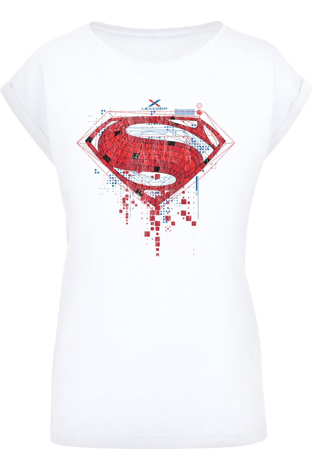 F4NT4STIC Damen DC Comics Superman Geo - mit Extended Logo-WHT Trendyol Ladies Tee Shoulder